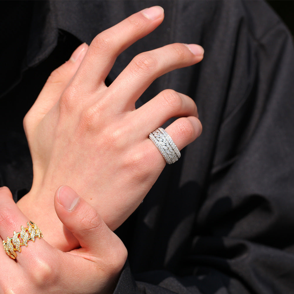 Iced Out Rotatable Cuban Ring In Real Gold Plated Copper 3A Cubic Zirconia Hip Hop Jewelry Spinner Ring For Men Gift