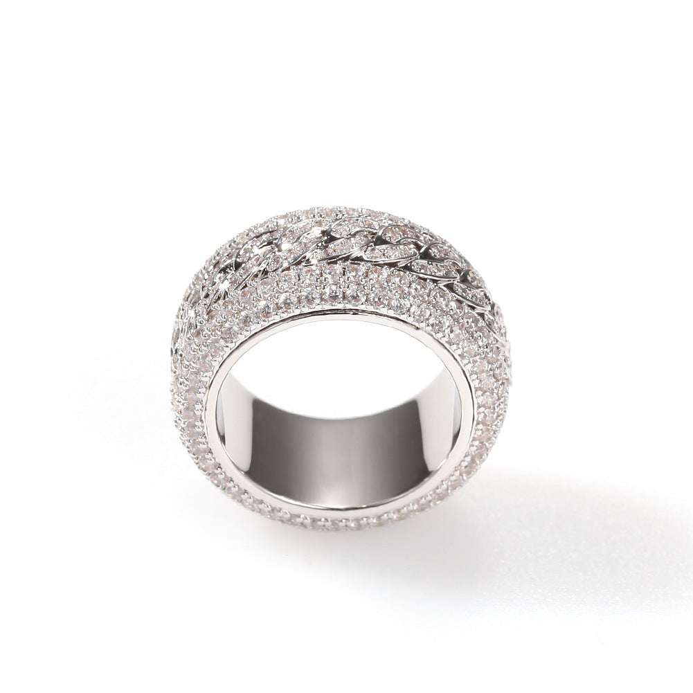 Iced Out Rotatable Cuban Ring In Real Gold Plated Copper 3A Cubic Zirconia Hip Hop Jewelry Spinner Ring For Men Gift