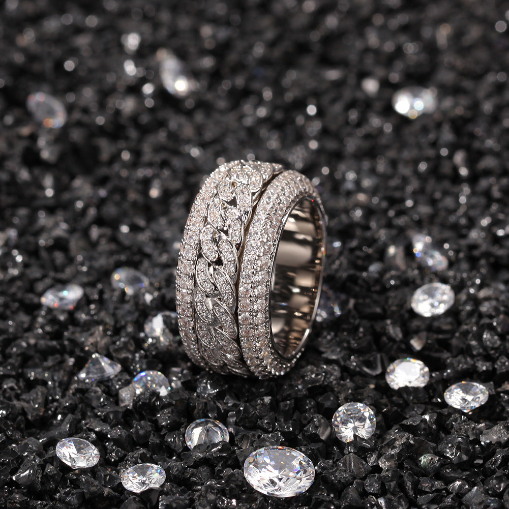 Iced Out Rotatable Cuban Ring In Real Gold Plated Copper 3A Cubic Zirconia Hip Hop Jewelry Spinner Ring For Men Gift