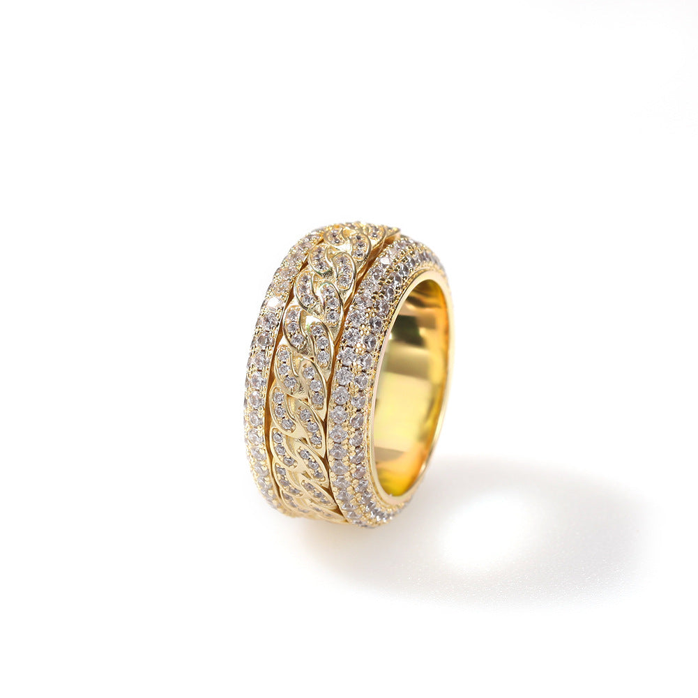 Iced Out Rotatable Cuban Ring In Real Gold Plated Copper 3A Cubic Zirconia Hip Hop Jewelry Spinner Ring For Men Gift