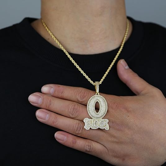 Hip-hop BLOCK Copper Inlaid Zircon 18k Gold-plated Necklace Pendant with 3mm 24-inch Stainless Steel Chain Charm for Man