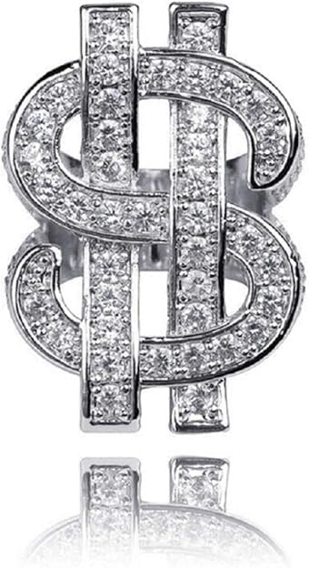 Hip Hop Dollar Sign Ring for Men, Iced Out Cubic Zirconia Ring, Punk Rock Style