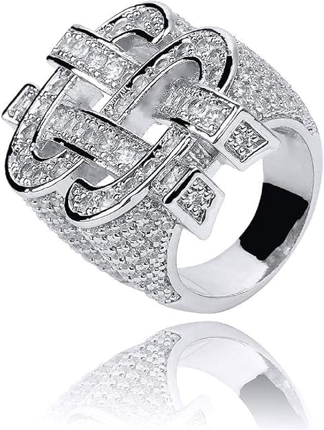Hip Hop Dollar Sign Ring for Men, Iced Out Cubic Zirconia Ring, Punk Rock Style