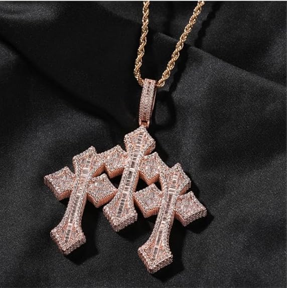 Men's Rope Link Chain Pendant, Moissanite and Gold, Hip Hop Iced Out Jewelry 24inches