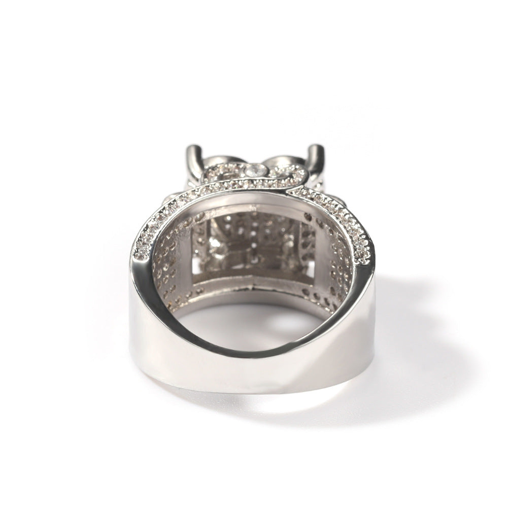Luxury Men's Ring with AAA Zircon Crystal, Brass Band, 12g Net Weight, Silver