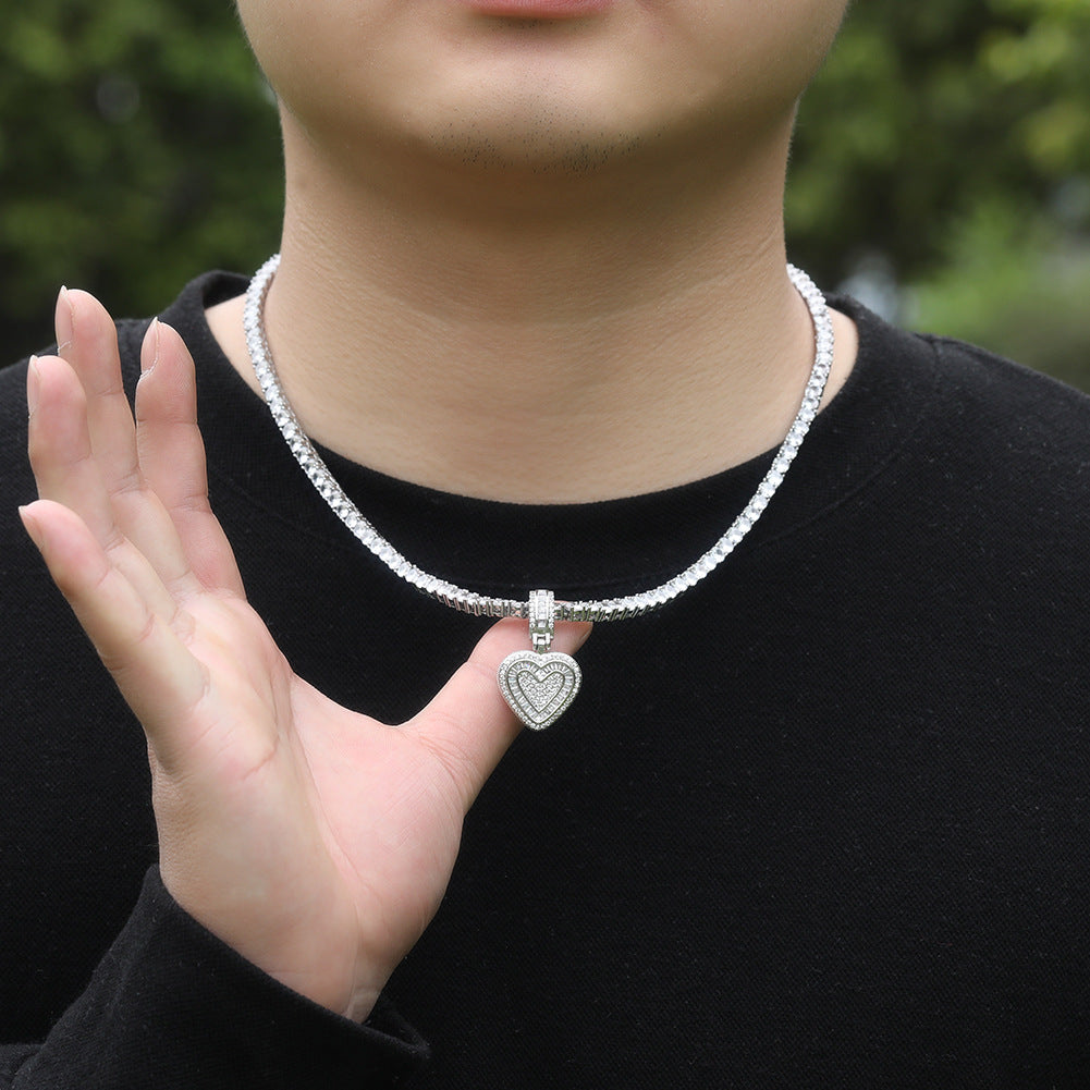 Heart Pendant Necklace, 14K Gold Plated, Cubic Zirconia, Iced Out Design
