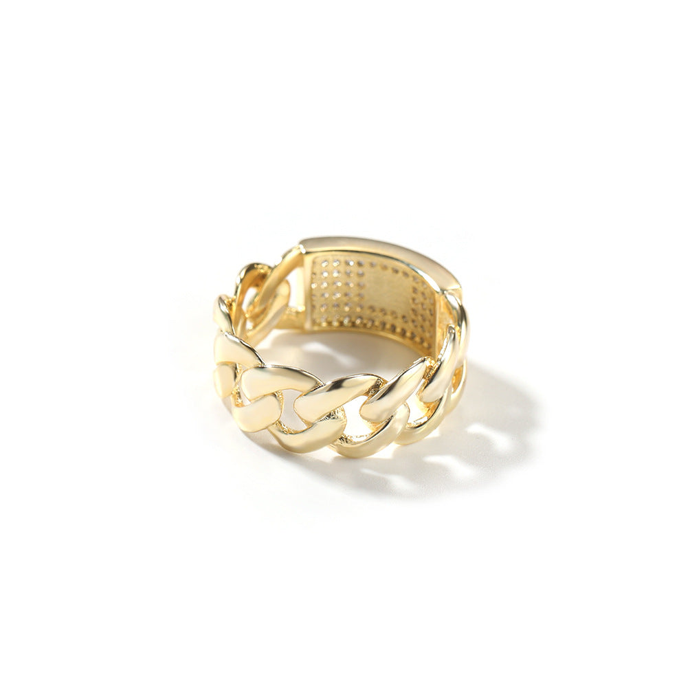 Hip Hop Rapper 5A+ Cz Stone Paved Ice Out Cuban Chain Finger Rings for Men Jewelry Gold Color