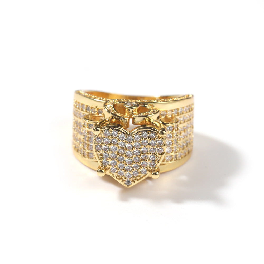 Luxury Men's Ring with AAA Zircon Crystal, Brass Band, 12g Net Weight, Silver