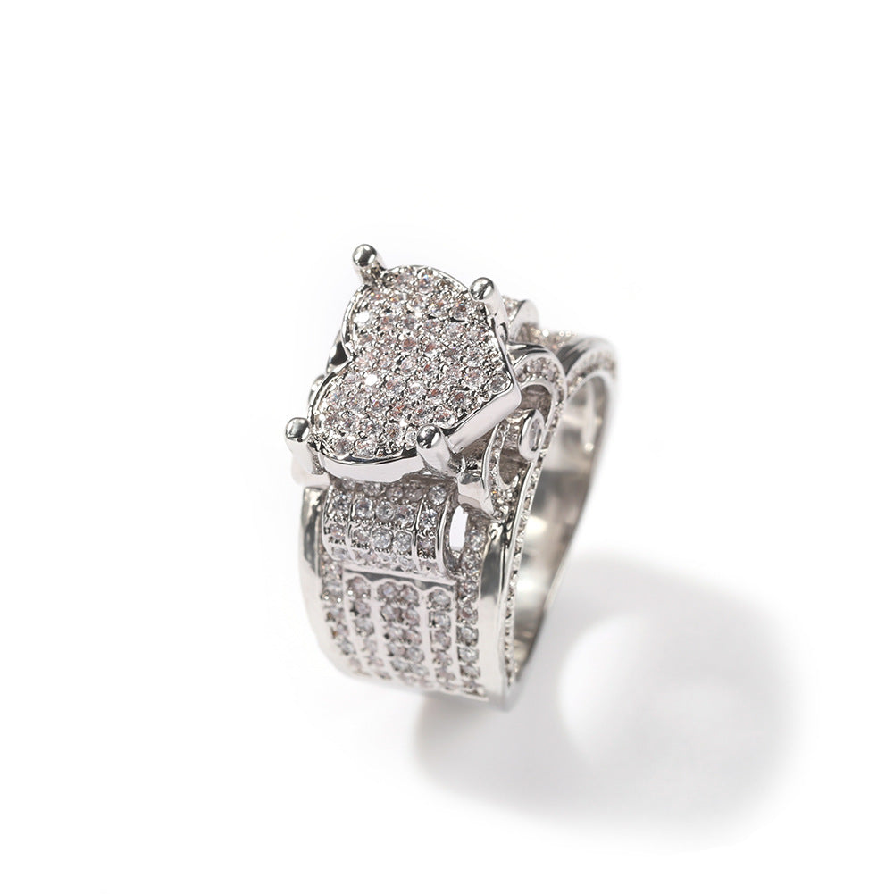 Luxury Men's Ring with AAA Zircon Crystal, Brass Band, 12g Net Weight, Silver