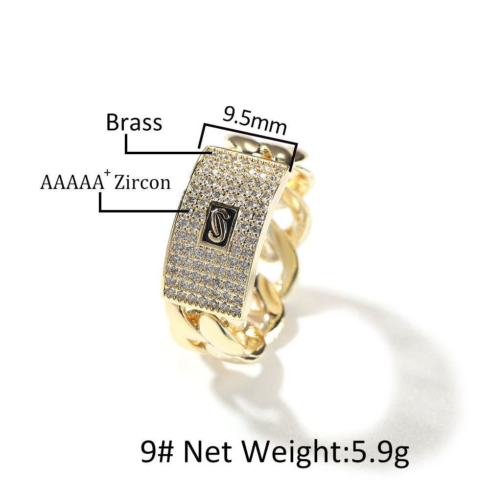 Hip Hop Rapper 5A+ Cz Stone Paved Ice Out Cuban Chain Finger Rings for Men Jewelry Gold Color