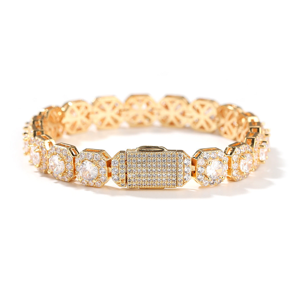 Iced Out Clustered Bracelet for Men and Women, 14K Gold/White Gold Plated, 5A Zircon Bling Luxury Tennis Bracelet, CZ Fashion Jewelry Gift for Birthday, Anniversary