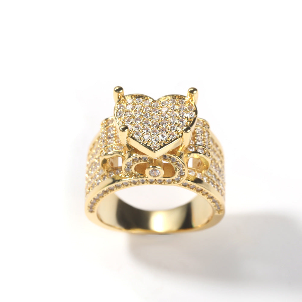 Luxury Men's Ring with AAA Zircon Crystal, Brass Band, 12g Net Weight, Silver