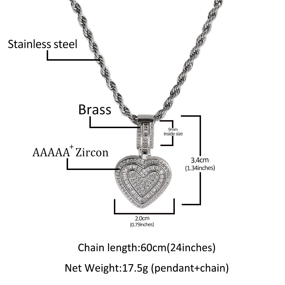 Heart Pendant Necklace, 14K Gold Plated, Cubic Zirconia, Iced Out Design