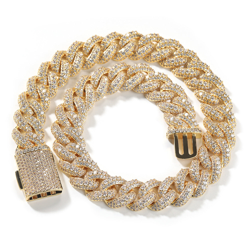 Cuban Link Chain Mens Iced Out Miami Cuban Necklace Silver/Gold Bling Diamond Hip Hop Jewelry for Women