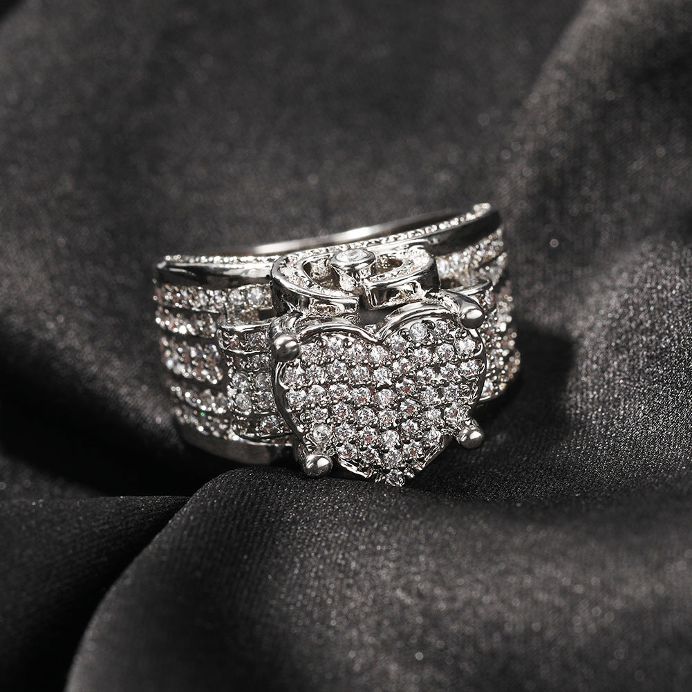 Luxury Men's Ring with AAA Zircon Crystal, Brass Band, 12g Net Weight, Silver