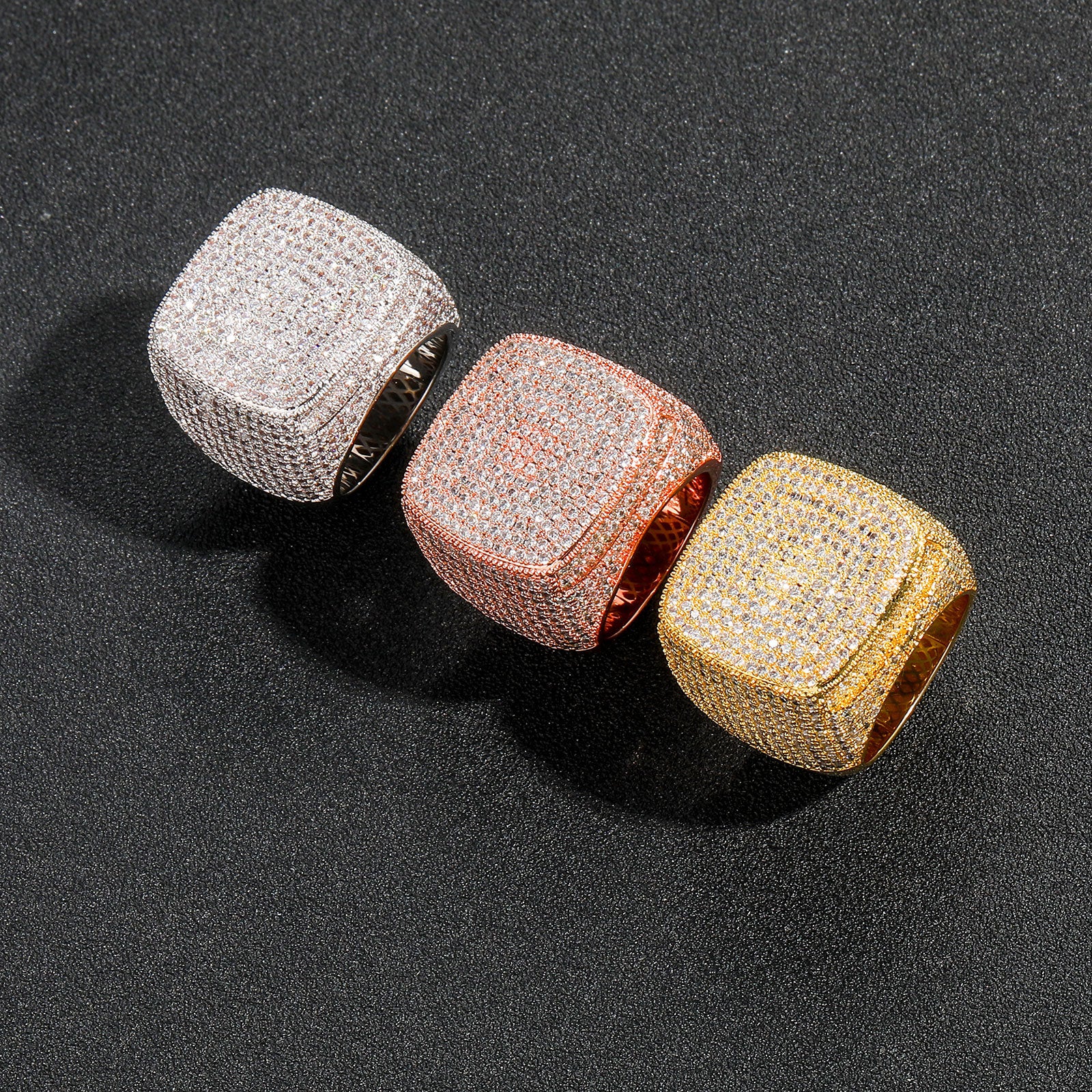 Iced Out Mens Pinky Ring - 18k Gold Plated Bling Hip Hop Cubic Zirconia Jewelry - Created Diamond Signet for Women Gifts