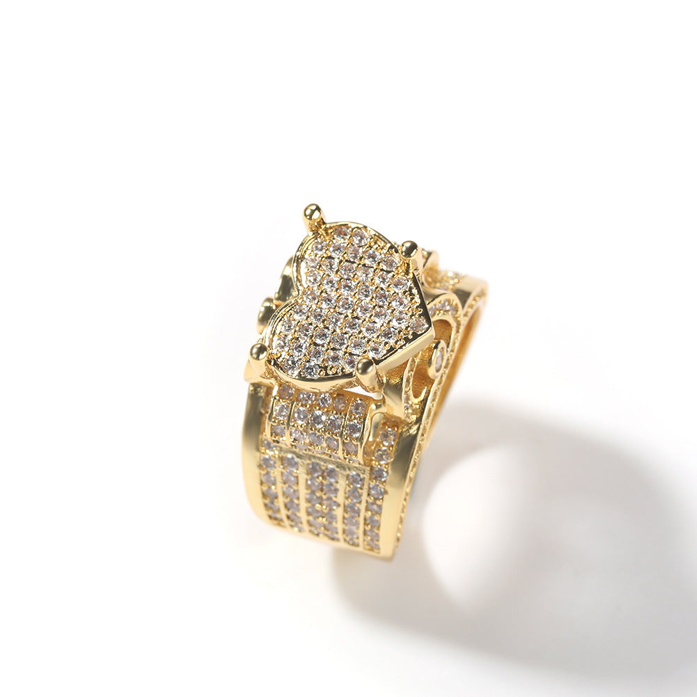 Luxury Men's Ring with AAA Zircon Crystal, Brass Band, 12g Net Weight, Silver