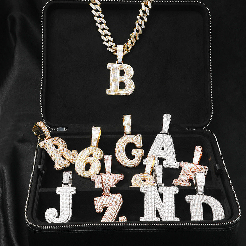 Iced Out Initial Letter Pendant Necklace, Gold-Plated Crystal Alphabet Charm, D C R Y K Style 24inch Chain