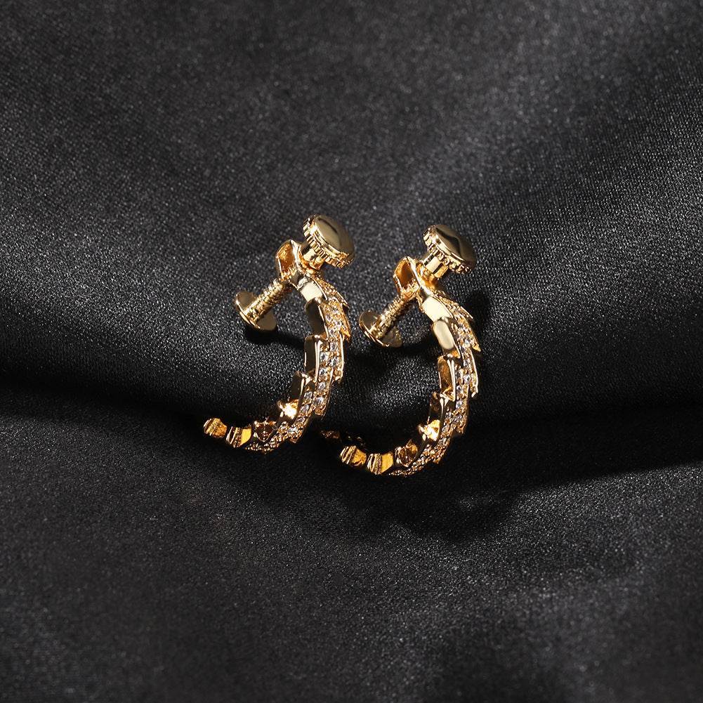 Hip-Hop Spiral Buckle Lightning Earrings, Trendy Street Style Zircon Earrings for Men, Minimalist Personality Ear Clips