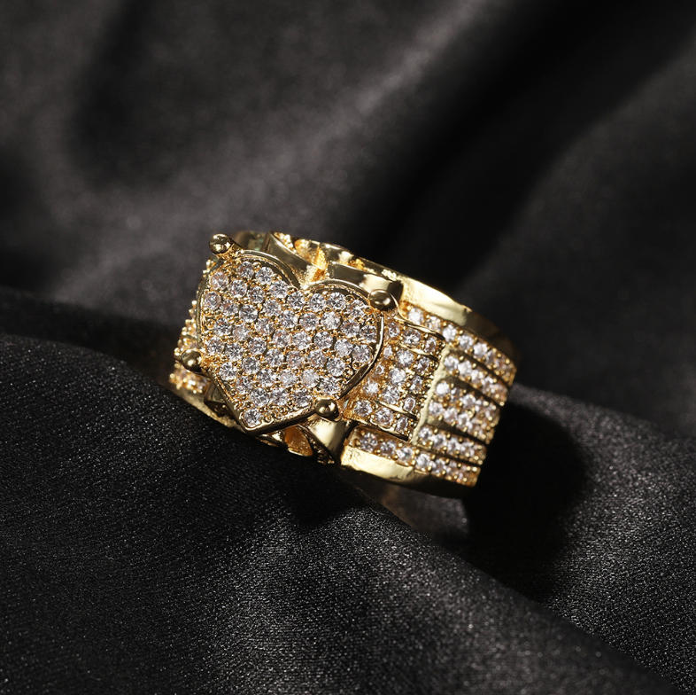 Luxury Men's Ring with AAA Zircon Crystal, Brass Band, 12g Net Weight, Silver