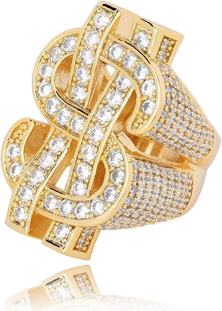 Hip Hop Dollar Sign Ring for Men, Iced Out Cubic Zirconia Ring, Punk Rock Style
