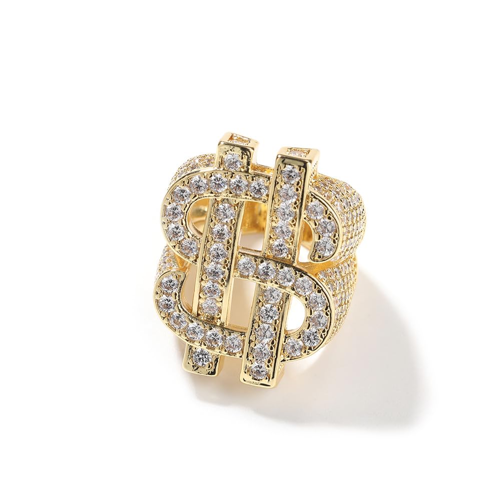 Hip Hop Dollar Sign Ring for Men, Iced Out Cubic Zirconia Ring, Punk Rock Style