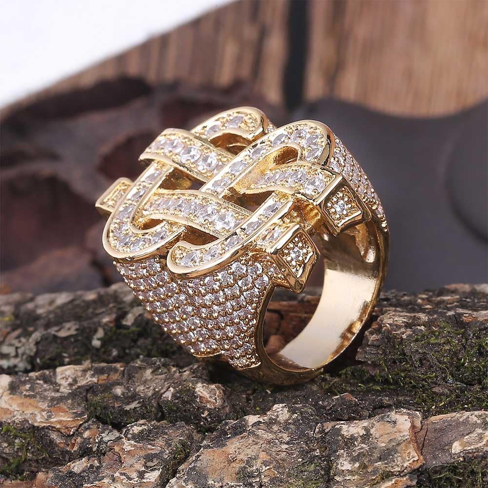 Hip Hop Dollar Sign Ring for Men, Iced Out Cubic Zirconia Ring, Punk Rock Style
